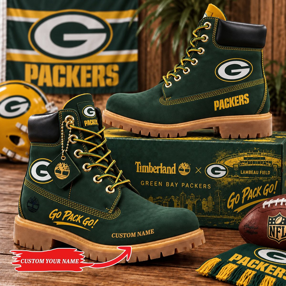 Premium NFL GB Heritage Boots Custom Name
