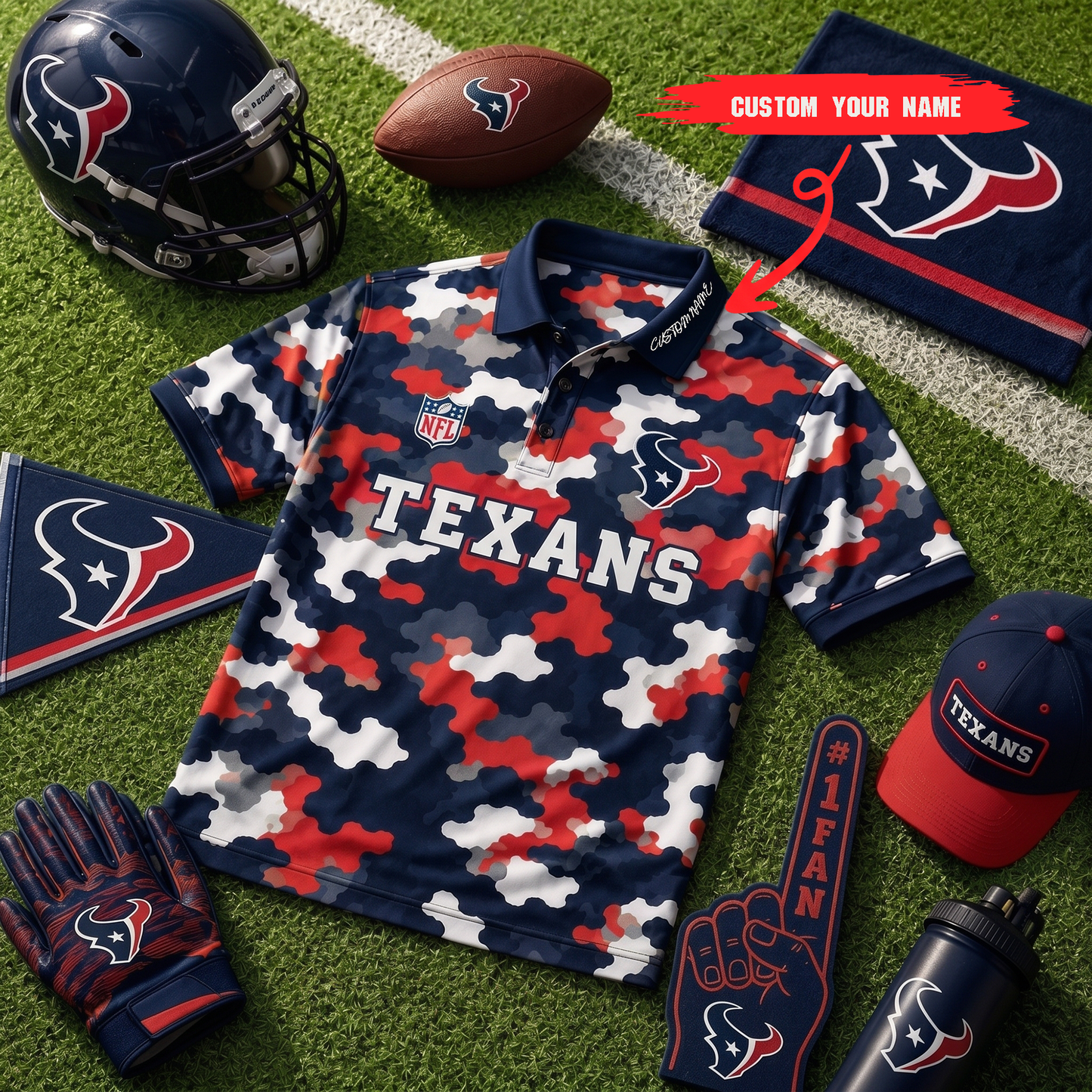 Premium NFL HOU Camo Polo Shirt