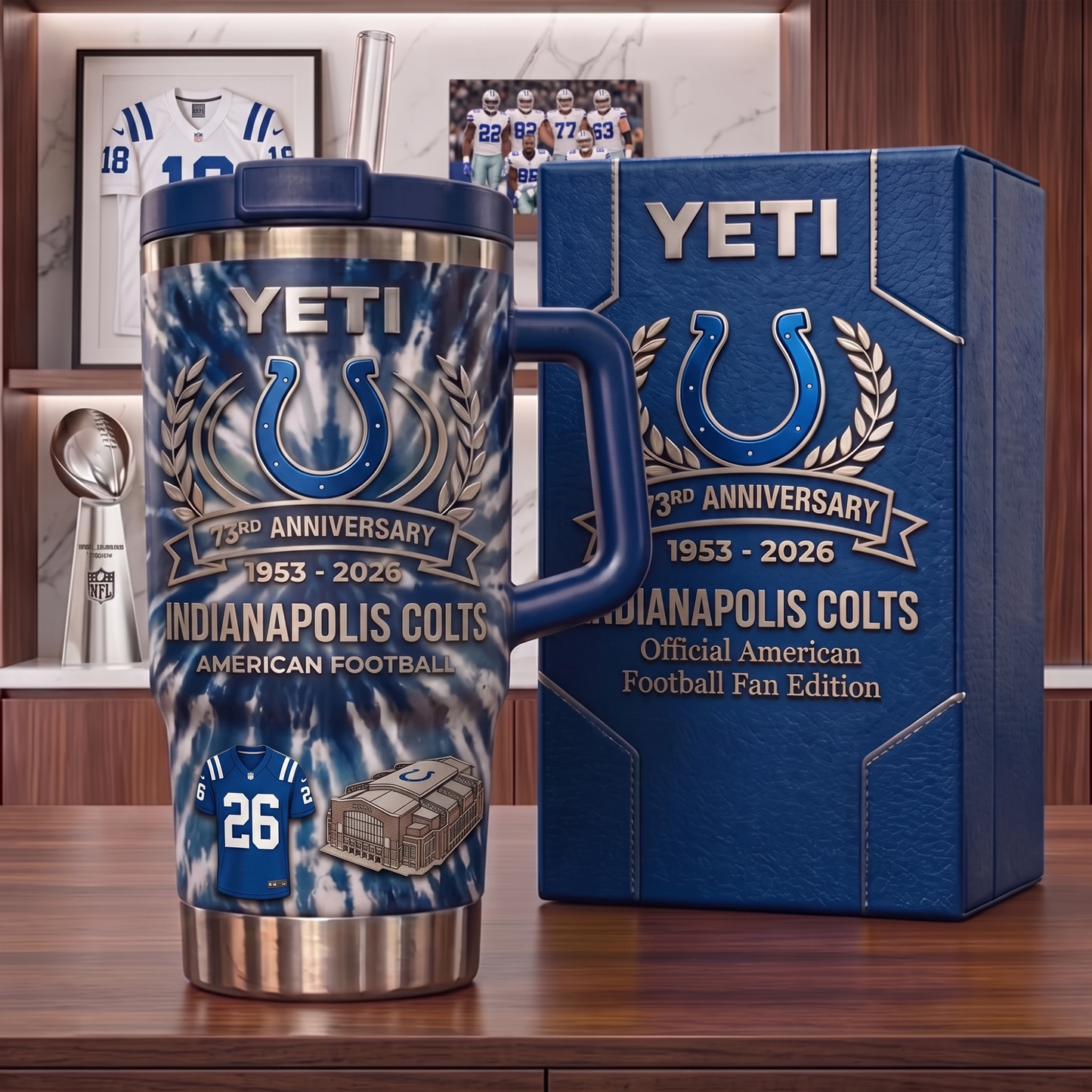 Premium NFL IND Anniversary Flame Heritage Handle Tumbler