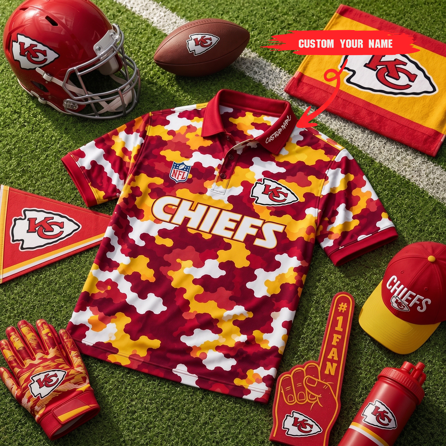 Premium NFL KC Camo Polo Shirt