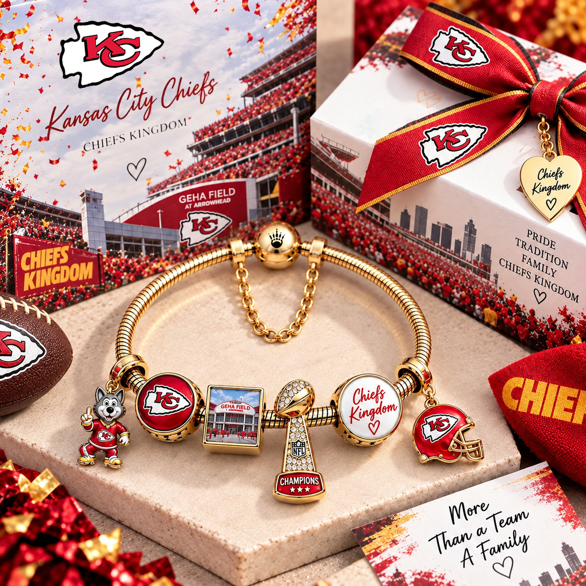 Premium NFL KCC Fan Legacy Gold Charm Bracelet V7