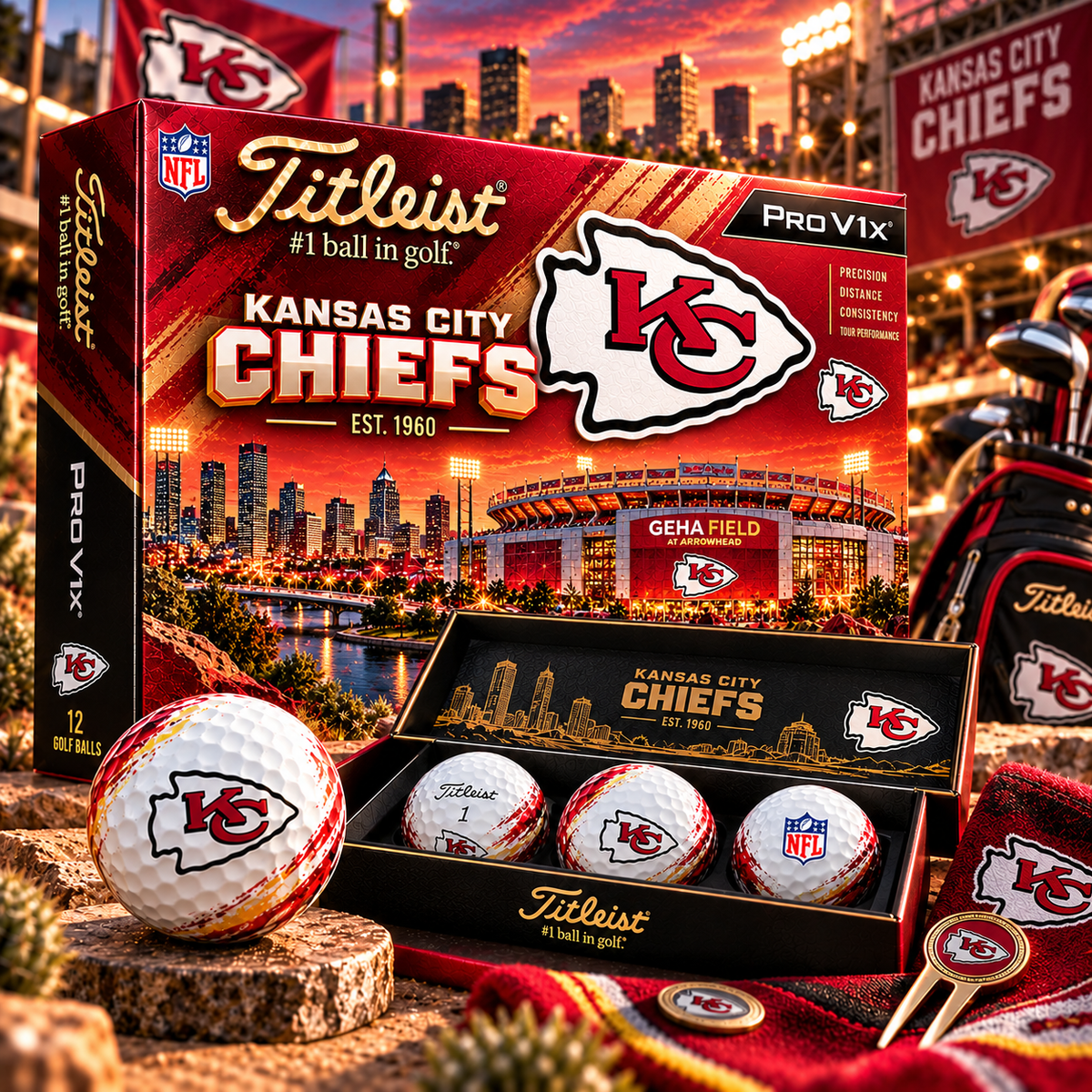 Premium NFL KCC x Titleist Pro V1 Herritage Golf Ball Set V4