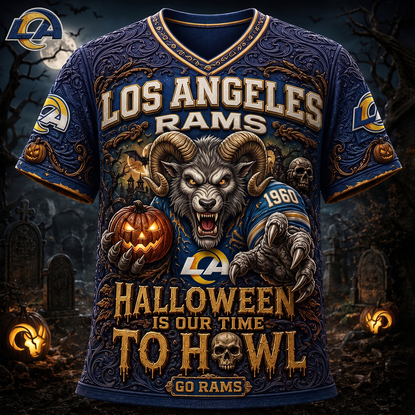 Premium NFL LAR Haunted Howl Halloween Mascot T-shirt