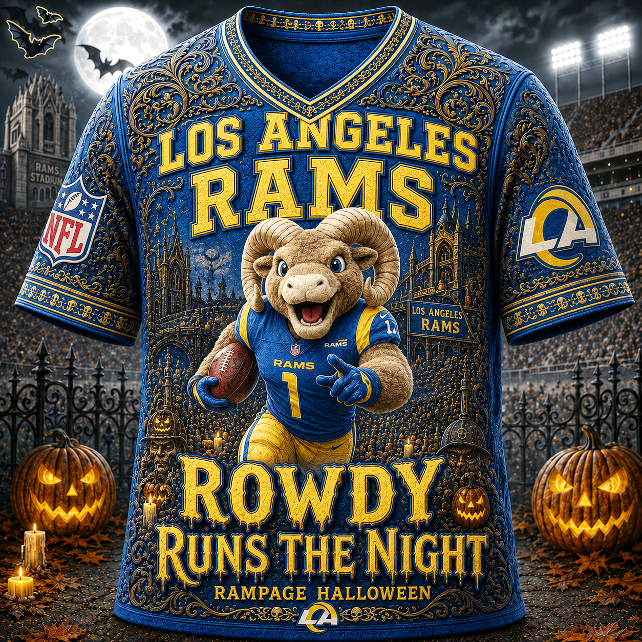Premium NFL LAR Runs the Night Halloween Mascot T-shirt