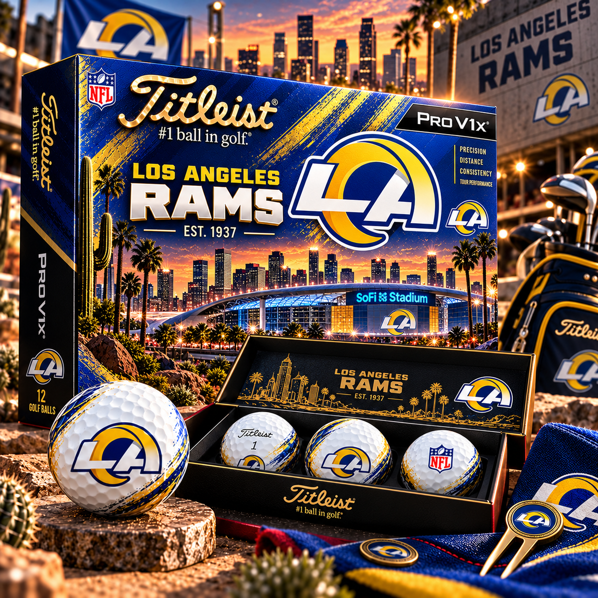 Premium NFL LAR x Titleist Pro V1 Herritage Golf Ball Set V4