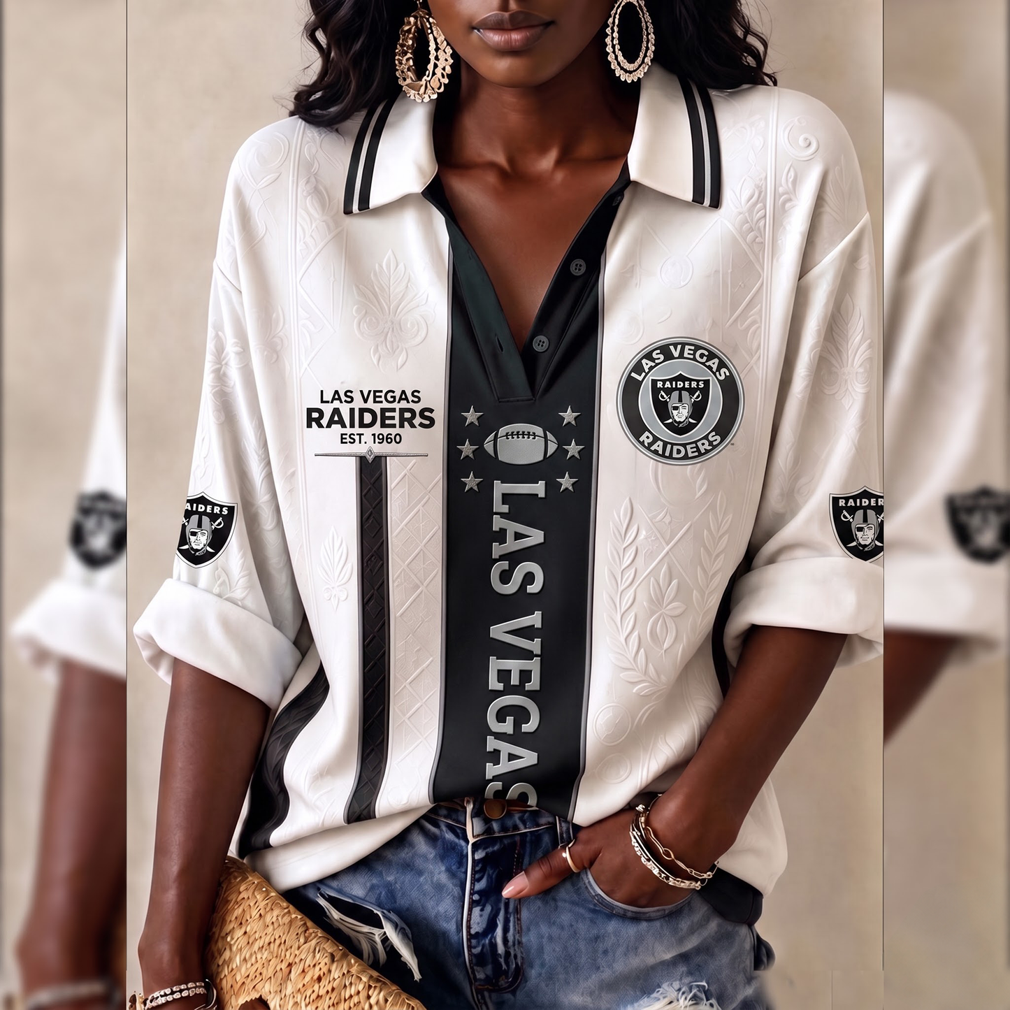 Premium NFL LV Embossed Heritage Open-collar Polo Shirt