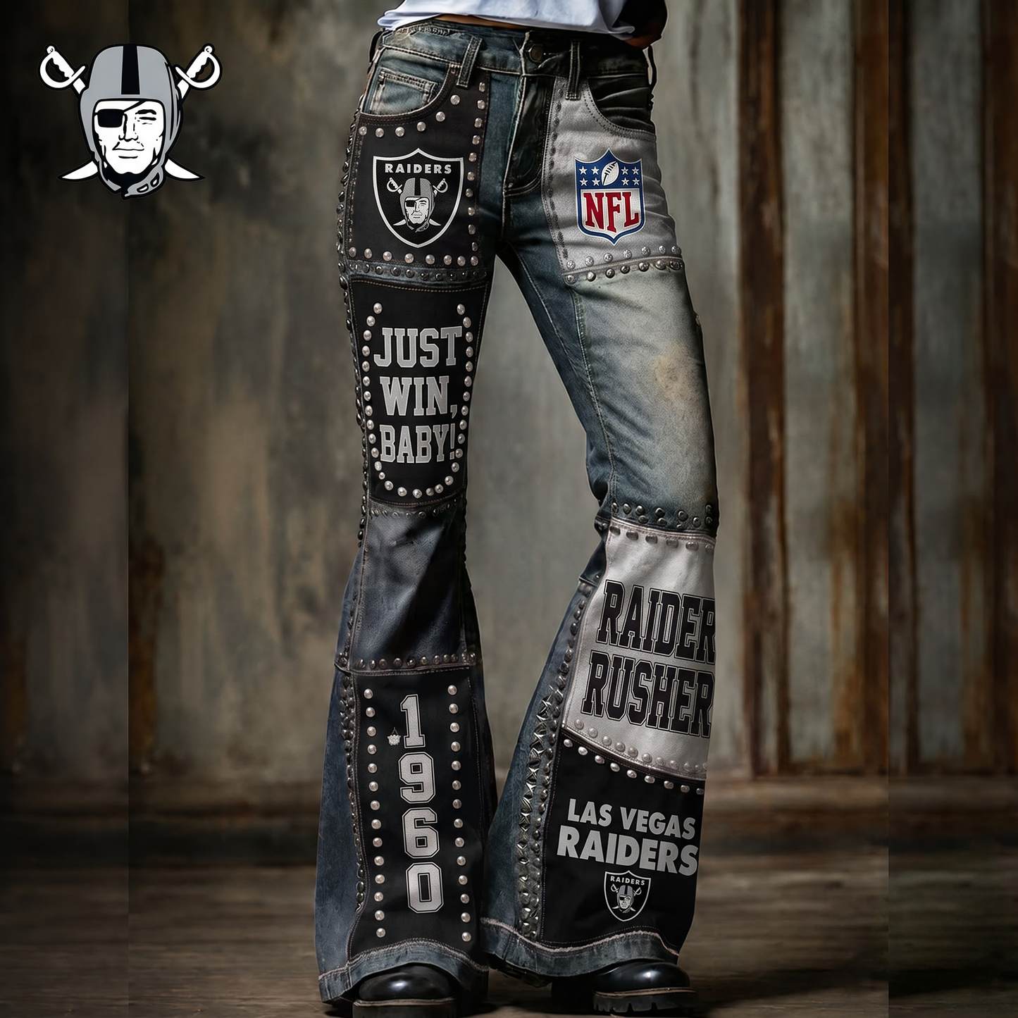 Premium NFL LV Vintage Patchwork Zipped Flared Pants
