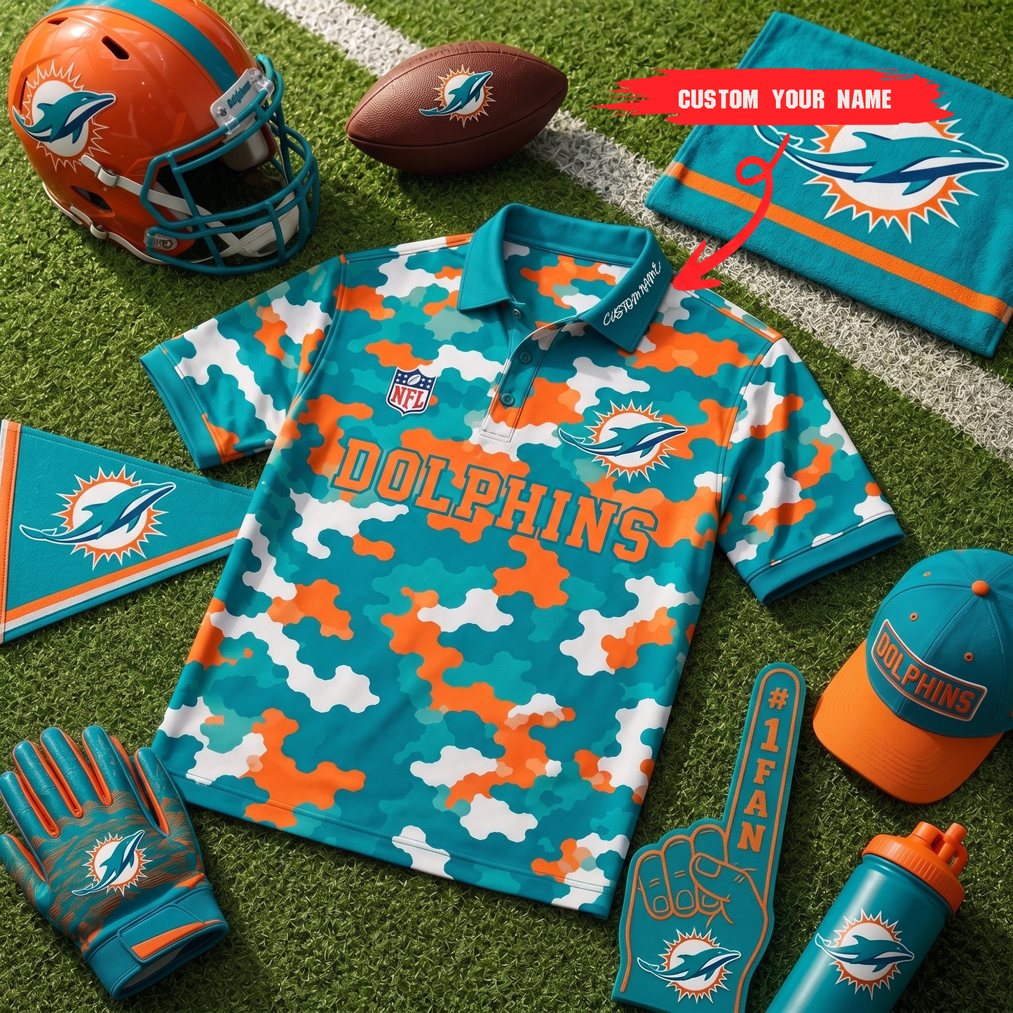 Premium NFL MIA Camo Polo Shirt
