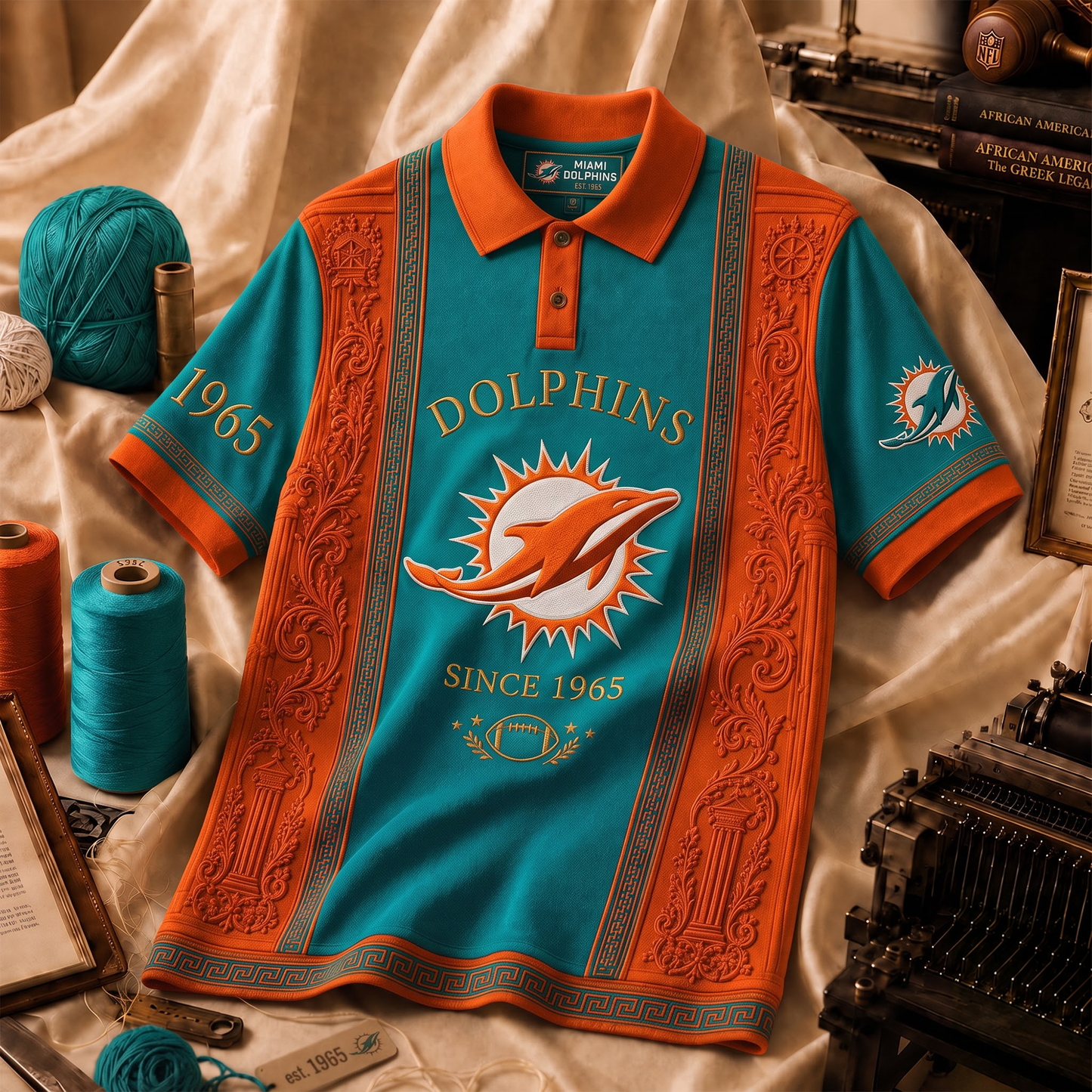 Premium NFL MIA Embroidered Vintage Heritage Polo Shirt