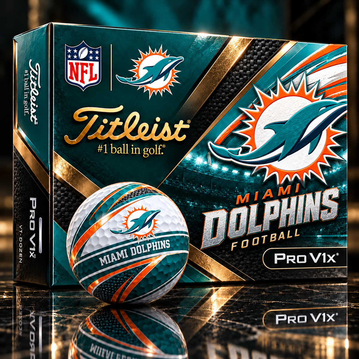 Premium NFL MIA x Titleist Pro V1 Team Spirit Golf Balls Set V2