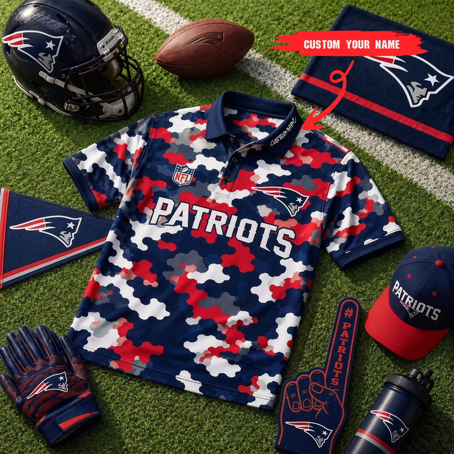 Premium NFL NE Camo Polo Shirt