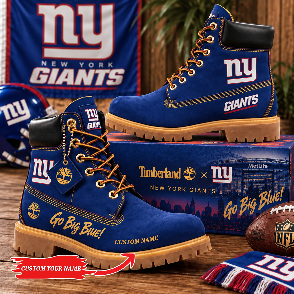 Premium NFL NYG Heritage Boots Custom Name