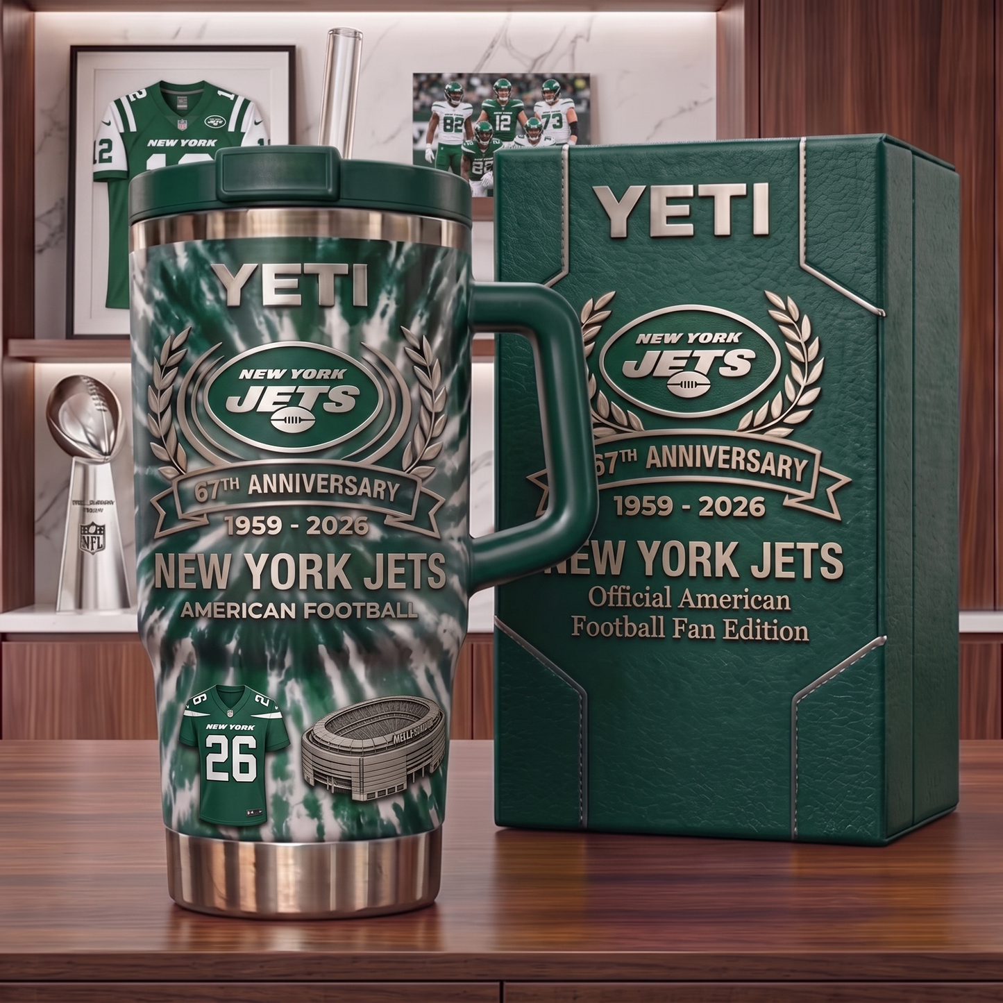 Premium NFL NYJ Anniversary Flame Heritage Handle Tumbler