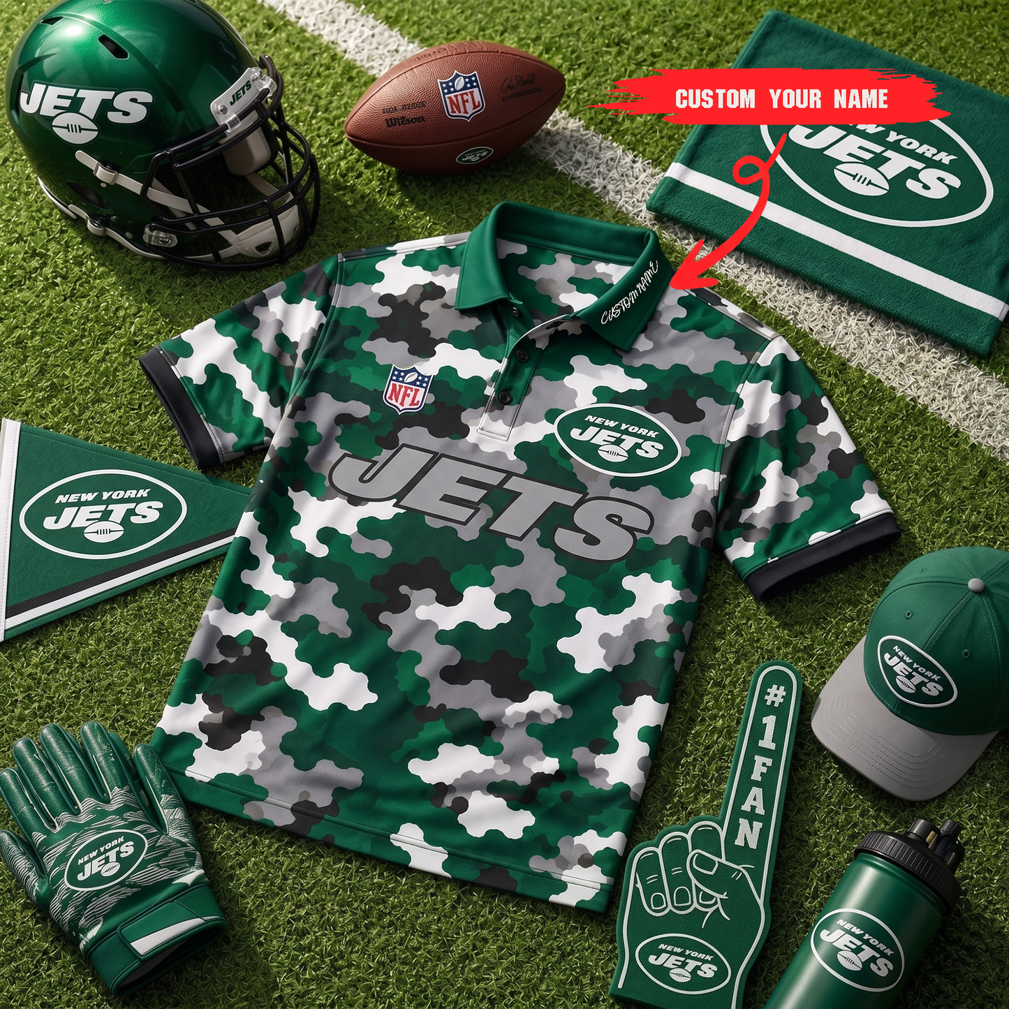 Premium NFL NYJ Camo Polo Shirt