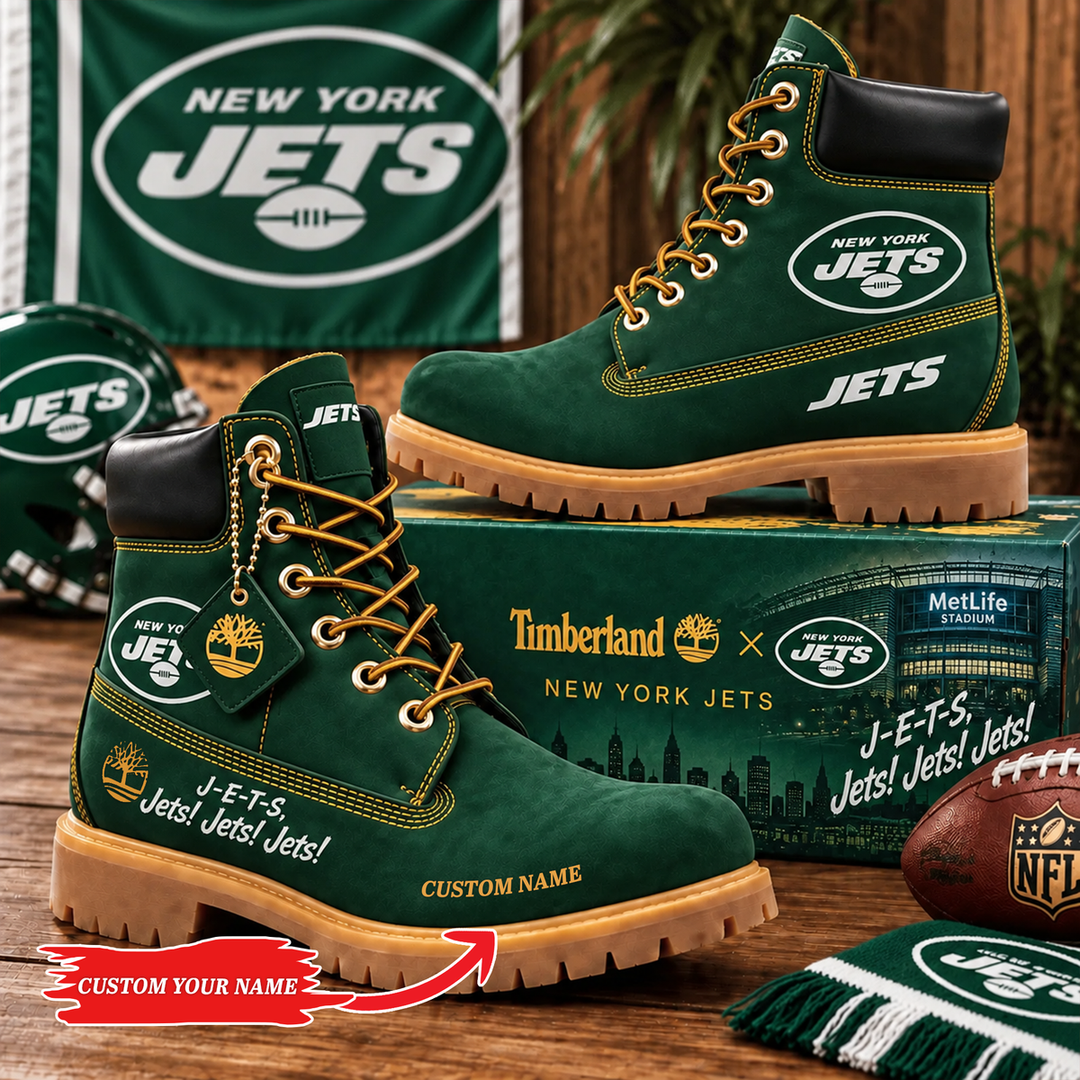 Premium NFL NYJ Heritage Boots Custom Name