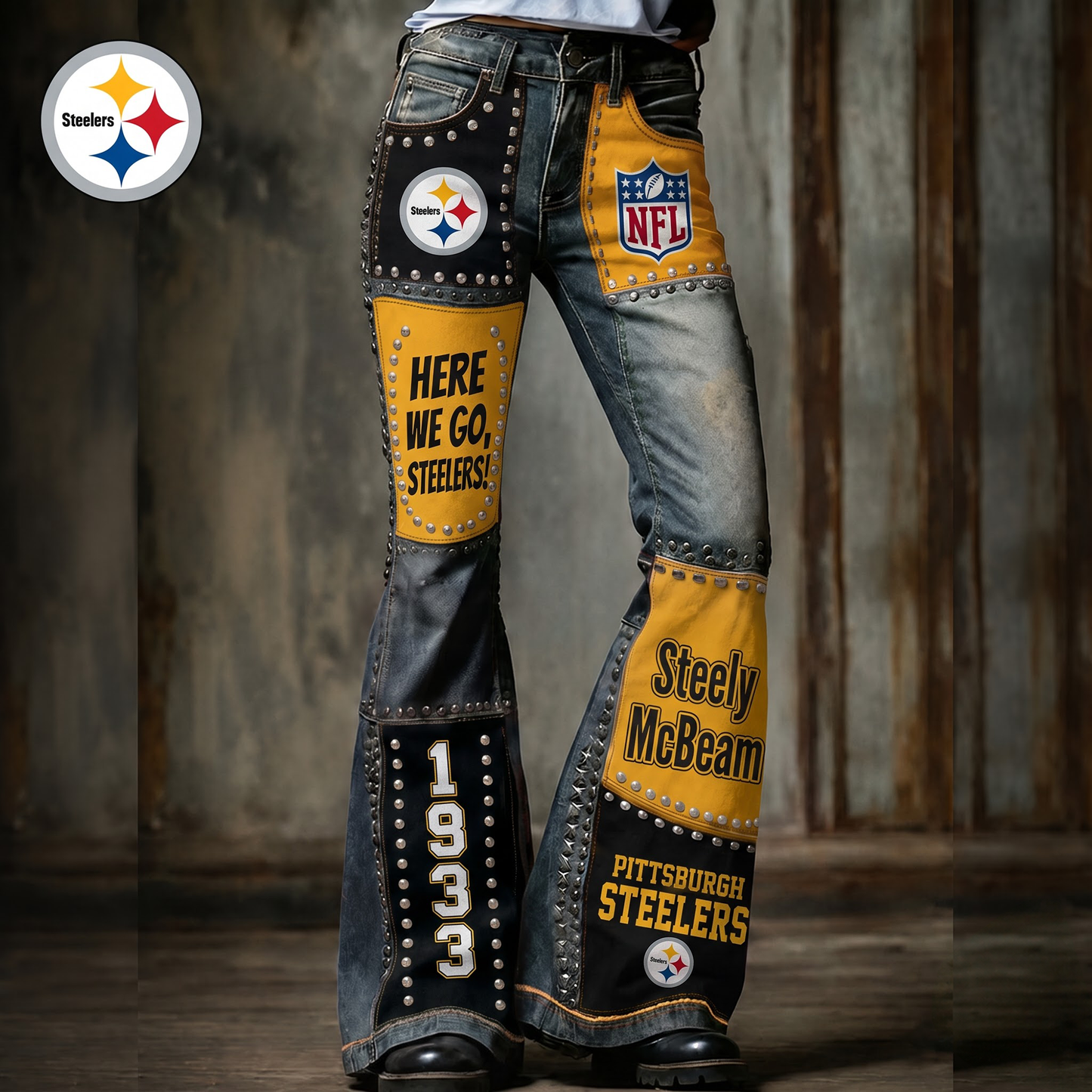 Premium NFL PIT Vintage Patchwork Zipped Flared Pants