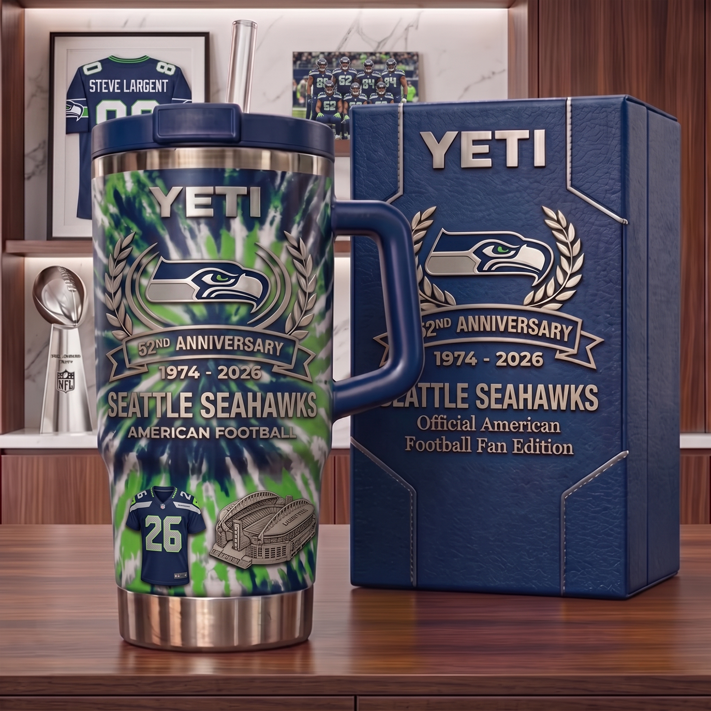 Premium NFL SEA Anniversary Flame Heritage Handle Tumbler