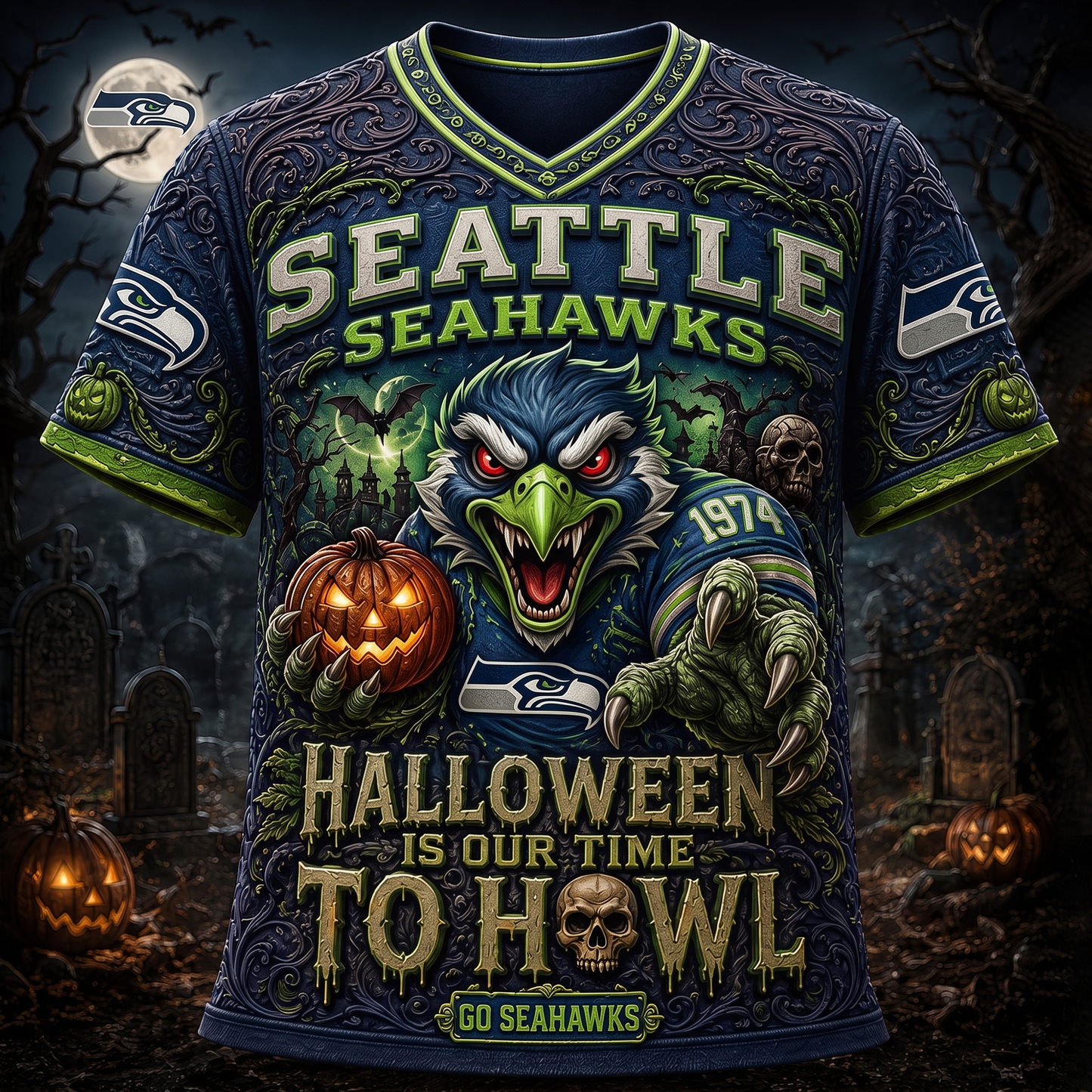 Premium NFL SEA Haunted Howl Halloween Mascot T-shirt