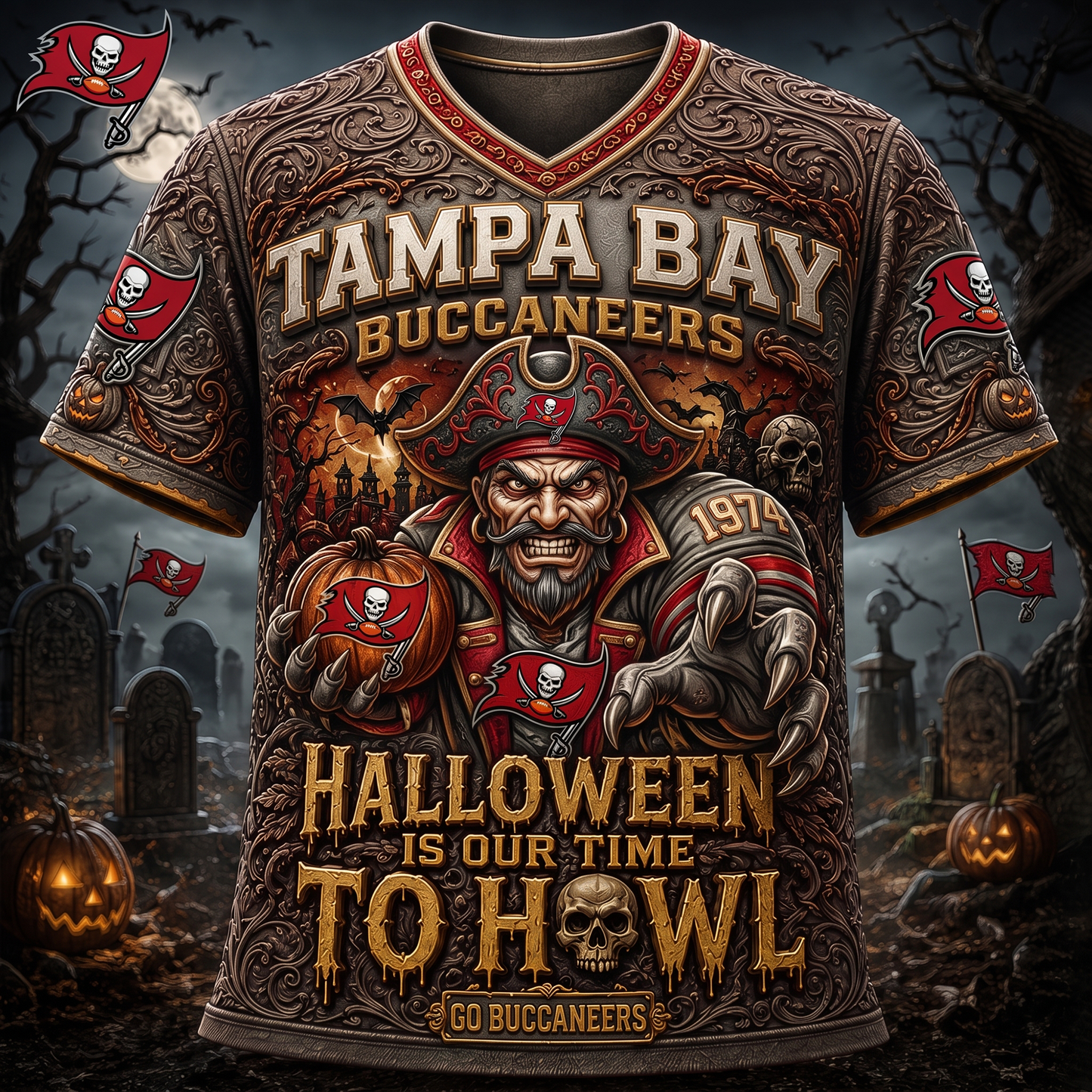 Premium NFL TB Haunted Howl Halloween Mascot T-shirt