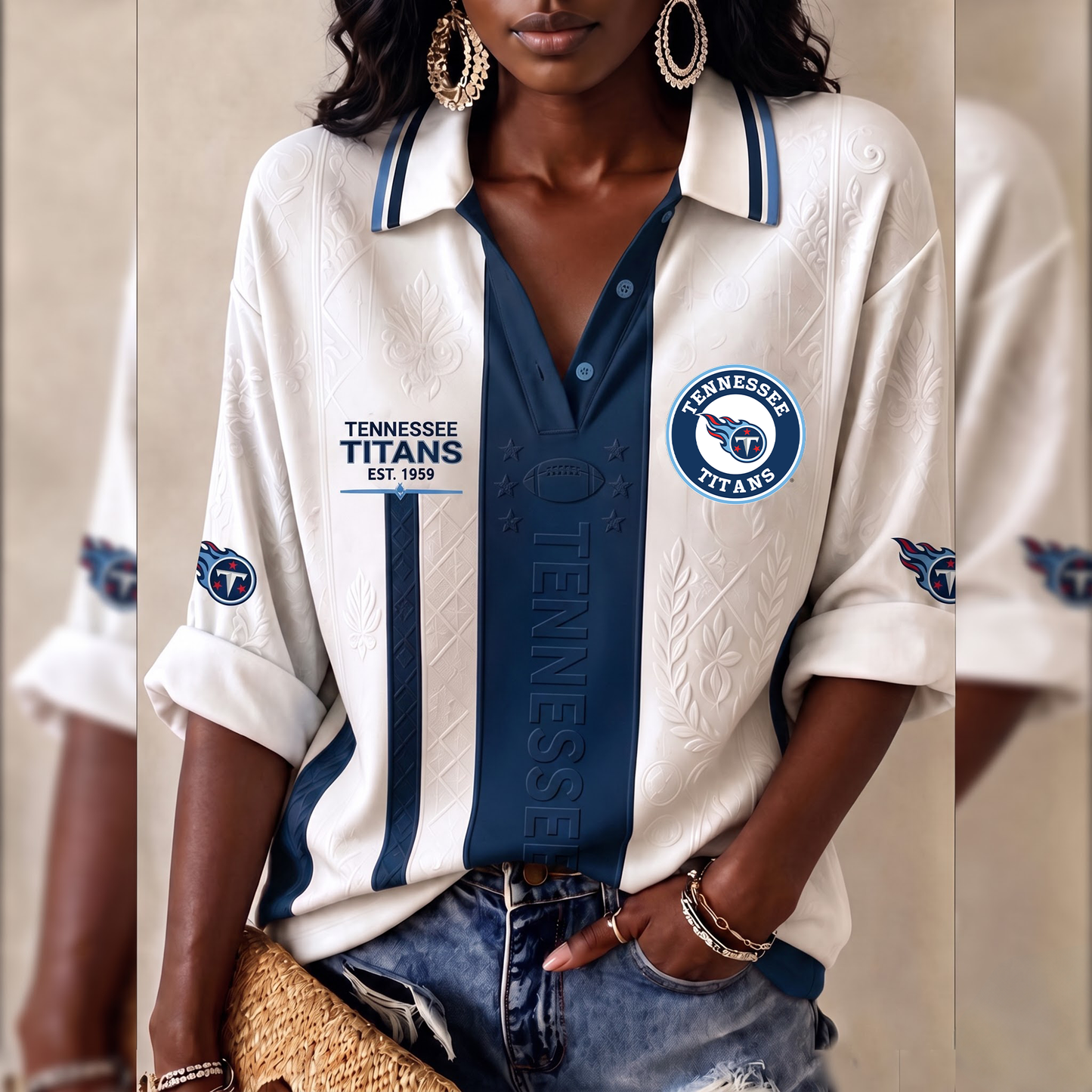 Premium NFL TEN Embossed Heritage Open-collar Polo Shirt
