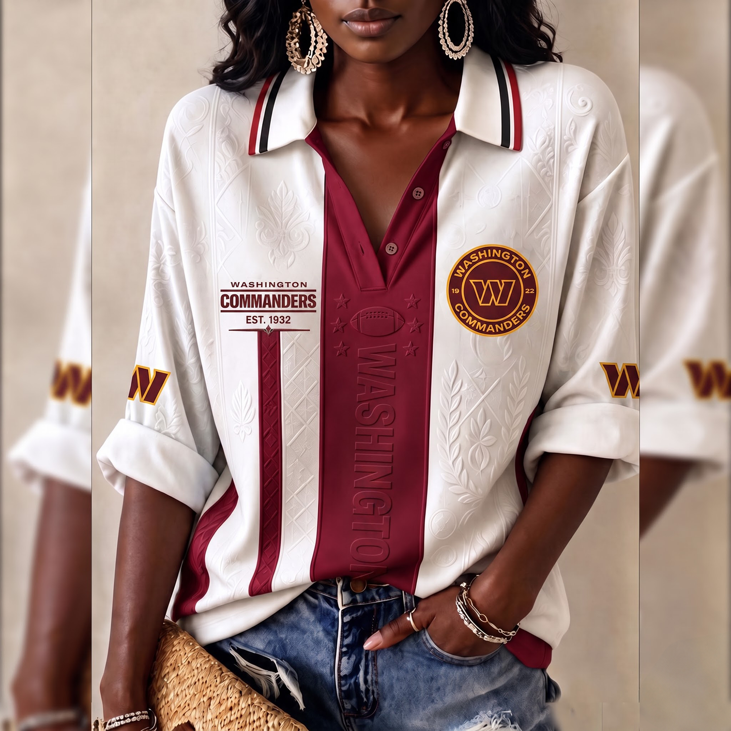 Premium NFL WAS Embossed Heritage Open-collar Polo Shirt