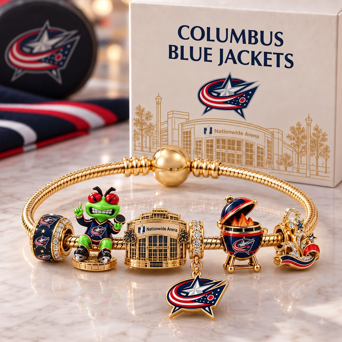 Premium NHL CBJ Heritage Gold Charm Bracelet Set V3