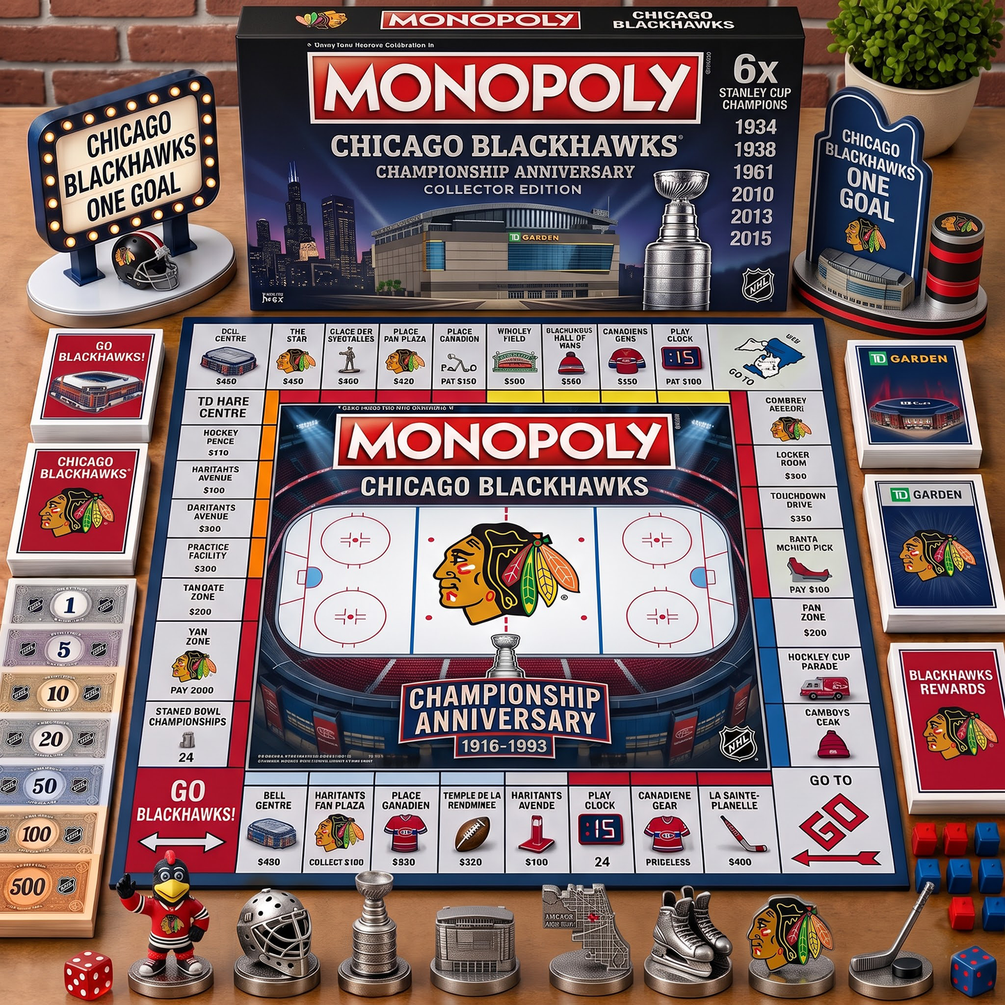 Premium NHL CHI Championship Anniversary Monopoly Collector’s Edition Board Game V3
