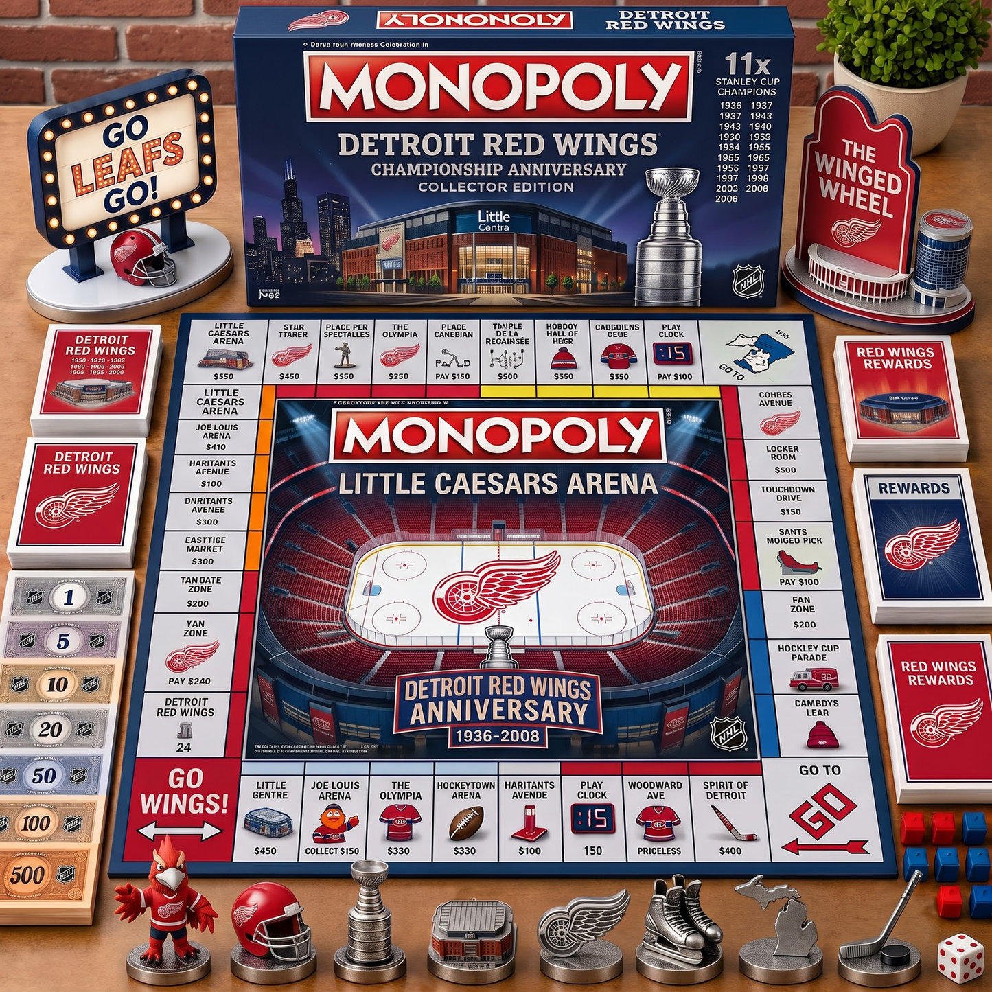 Premium NHL DET Championship Anniversary Monopoly Collector’s Edition Board Game V3