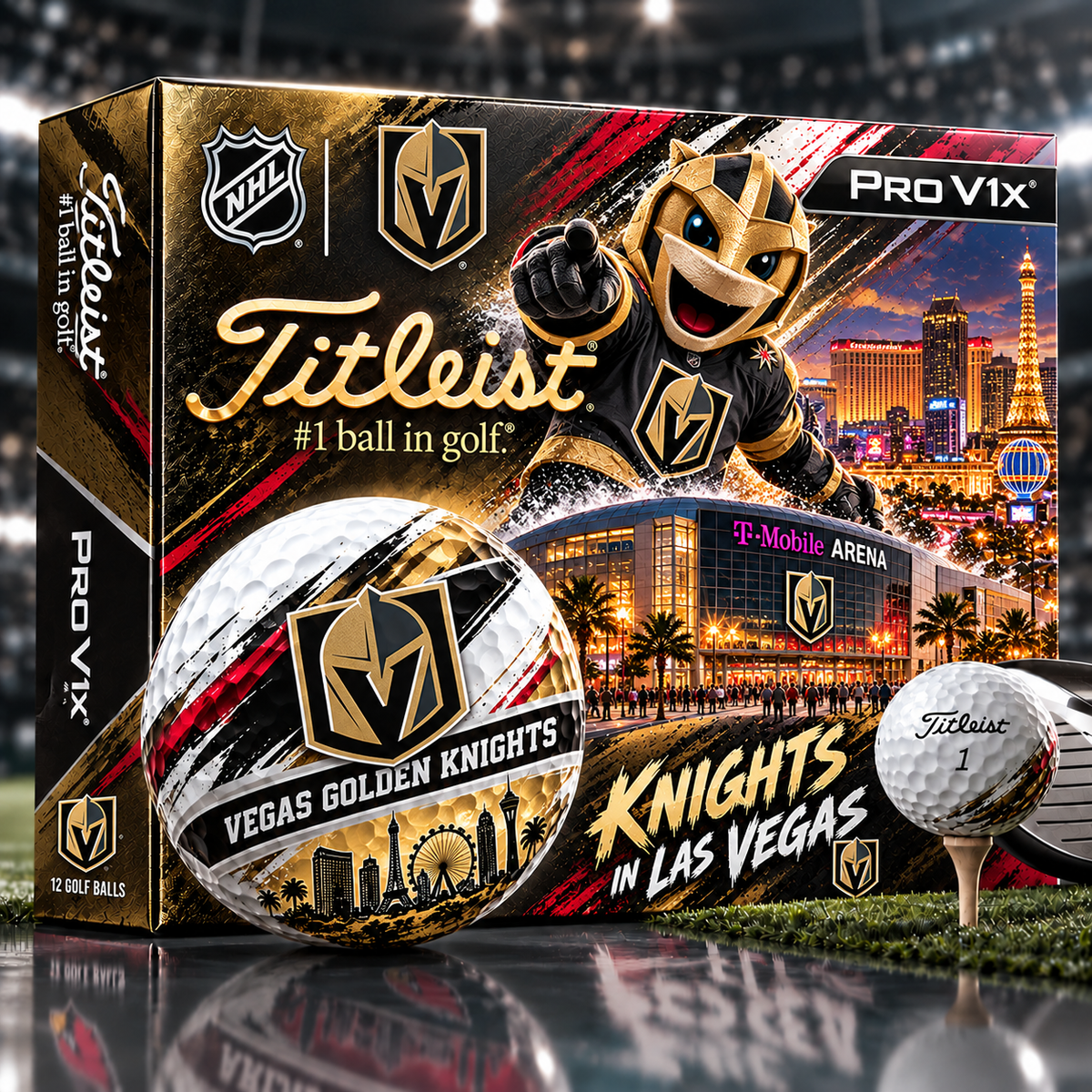 Premium NHL VGK x Titleist Pro V1 Skyline & Stadium Golf Balls Set