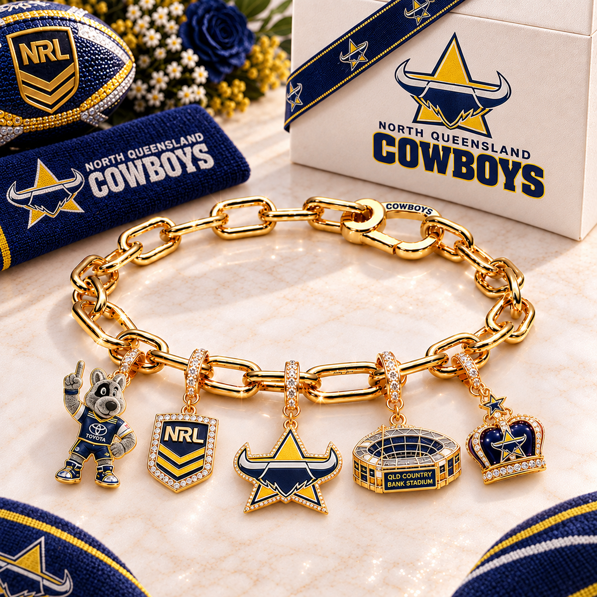 Premium NRL NQC Game Day Gold Charm Bracelet V5
