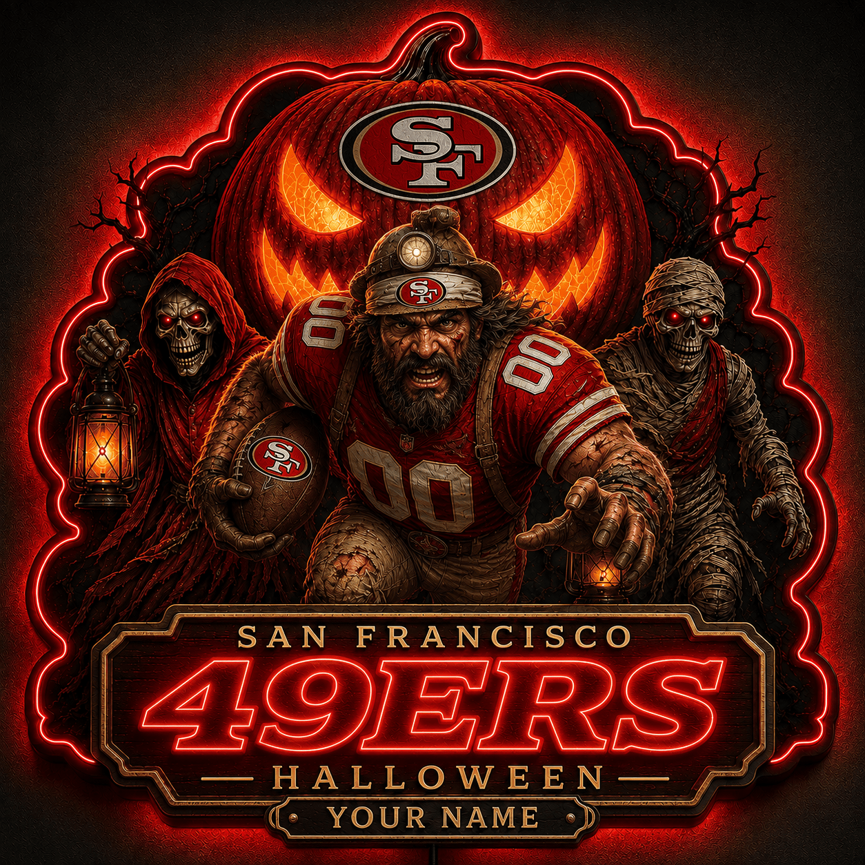 SF49 x NFL Halloween Personalized Acrylic Wall Led Sign Colorful Colors Gifts For Fan