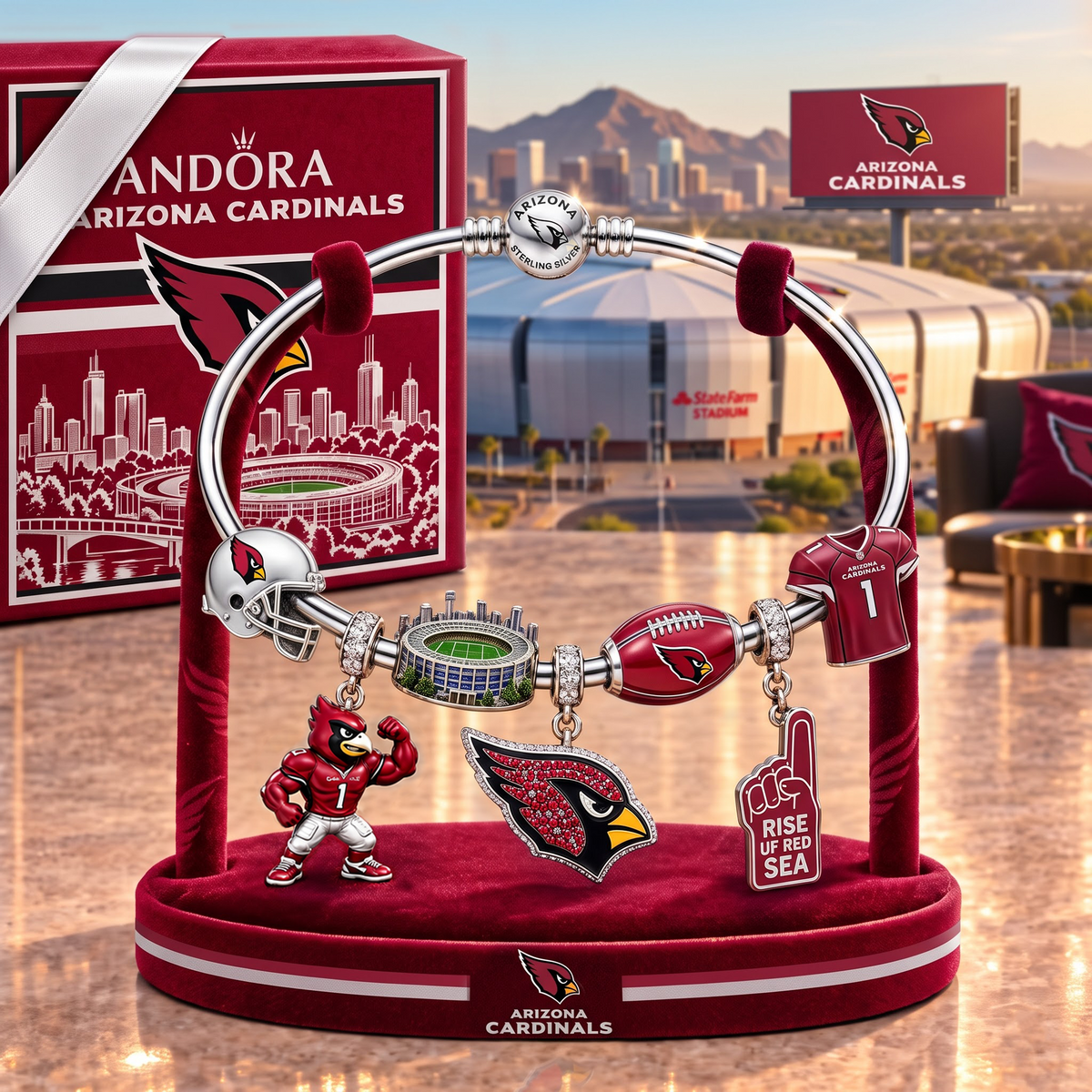 AC x Personalized NFL Pandora Style Charm Bracelet Gift Set 1409
