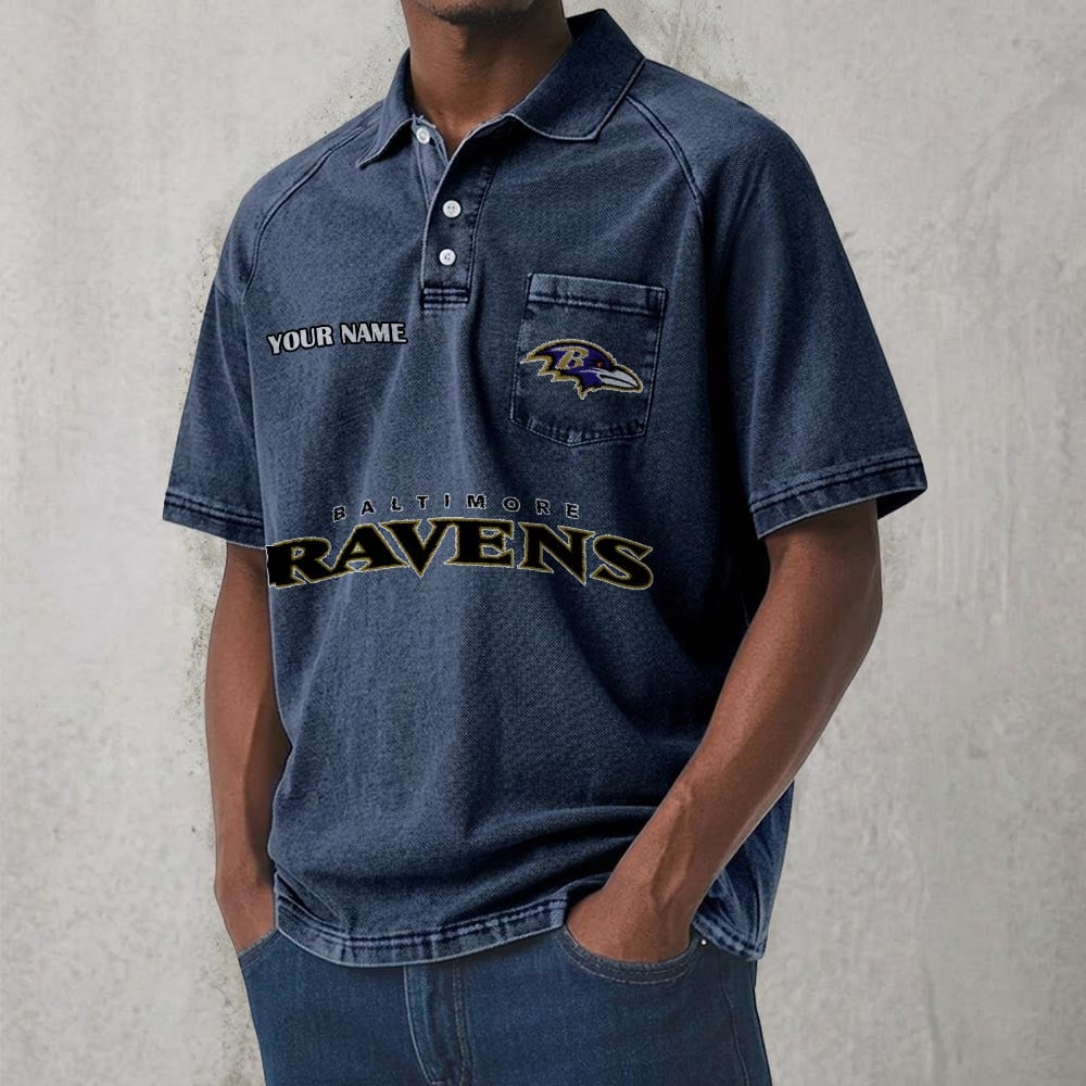 BAL x NFL Men's Distressed Turn-Down Collar Polo DATND TANTD 250526