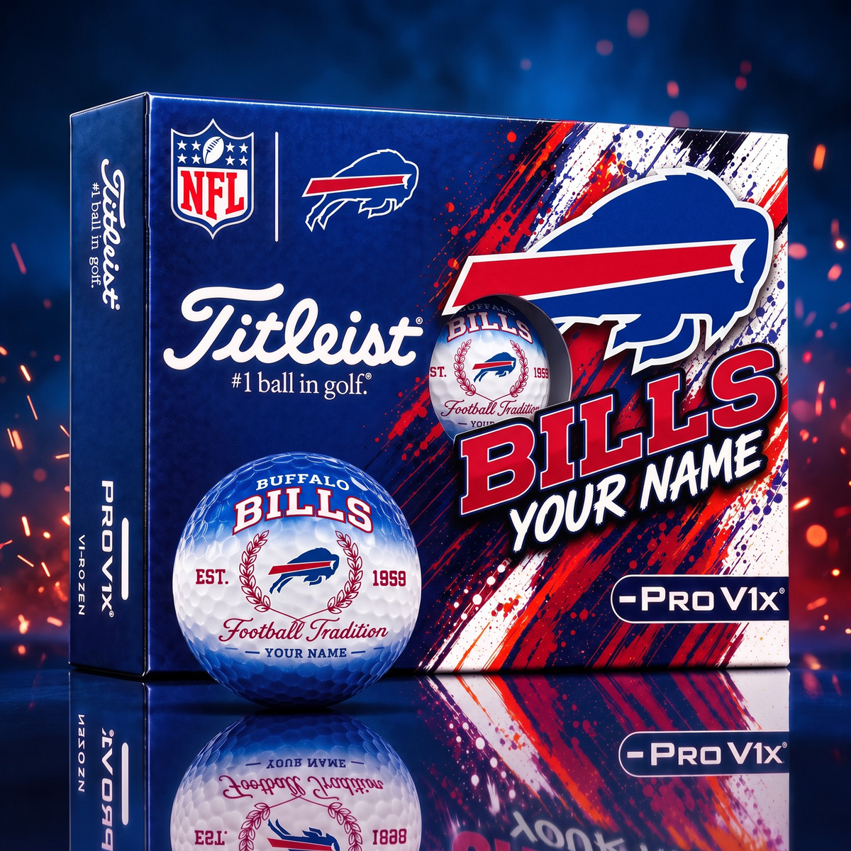 BUF X PERSONALIZED NFL MAKER-MADE TITLEIST PRO V1X GOLF BALLS
