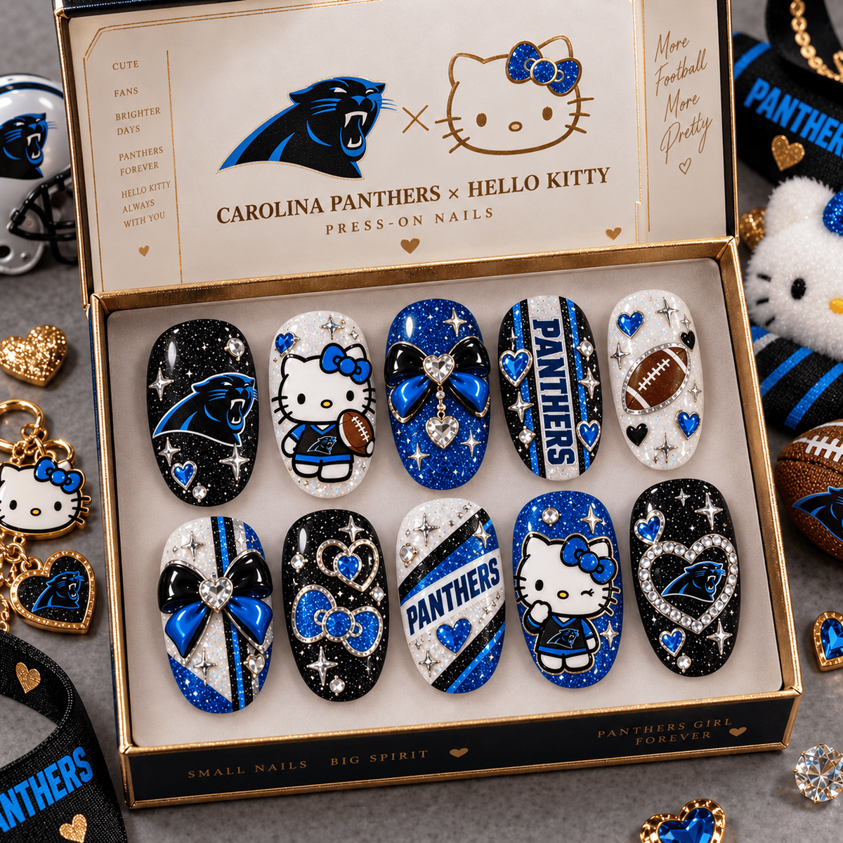 CAR X Premium NFL Hello Kitty Bow Glam Press-On Nails Football Fan