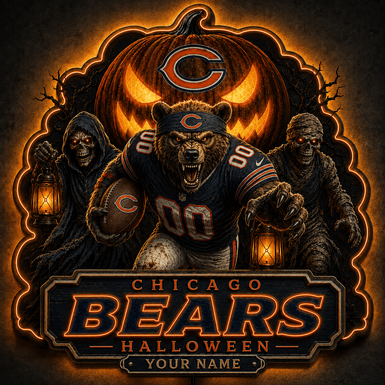 CHI x NFL Halloween Personalized Acrylic Wall Led Sign Colorful Colors Gifts For Fan