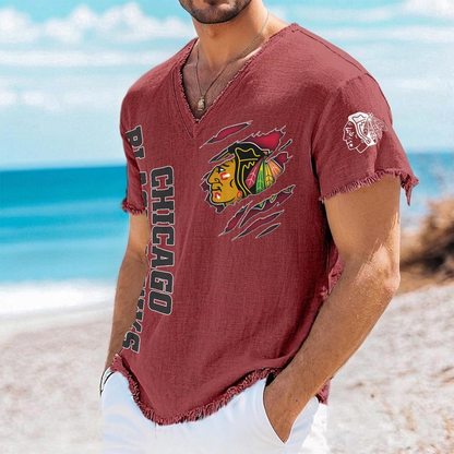 CHI x NHL V-Neck Linen Beach Shirt 1905 DatND DVT