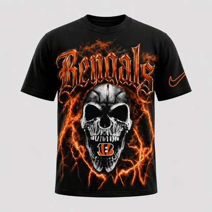 CIN Premium NFL Premium Skull Lightning Graphic T-Shirt