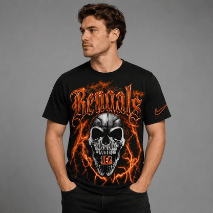 CIN Premium NFL Premium Skull Lightning Graphic T-Shirt