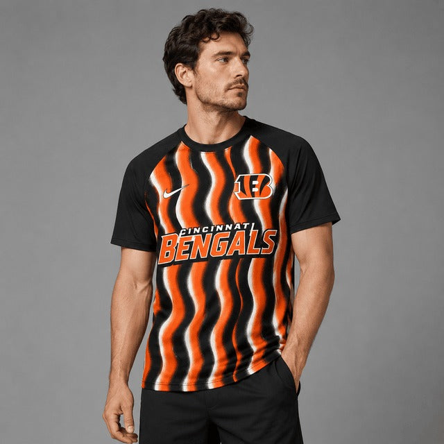 CIN Premium NFL Retro Wavy Pattern Athletic T-Shirt