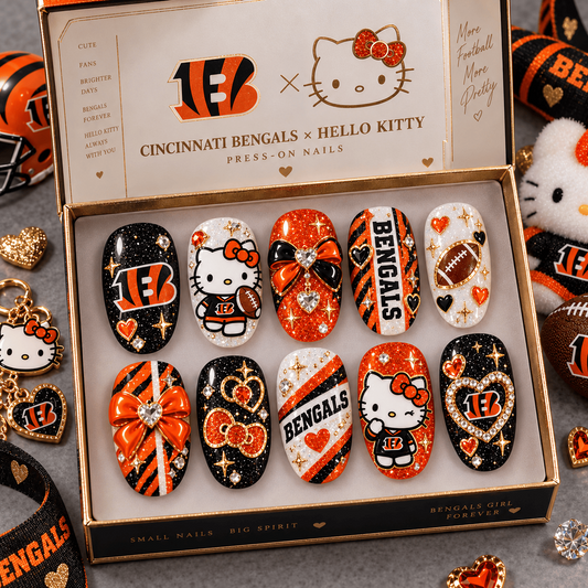 CIN X Premium NFL Hello Kitty Bow Glam Press-On Nails Football Fan