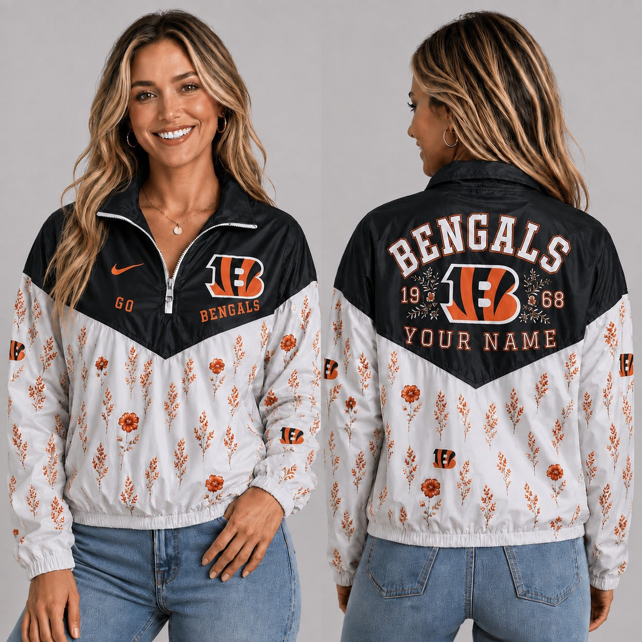 CIN x NFL Personalized Women Quarter Zip Jacket