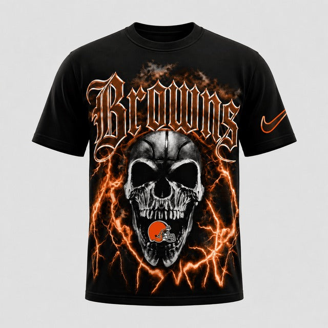 CLE Premium NFL Premium Skull Lightning Graphic T-Shirt