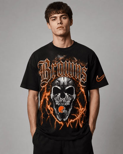 CLE Premium NFL Premium Skull Lightning Graphic T-Shirt