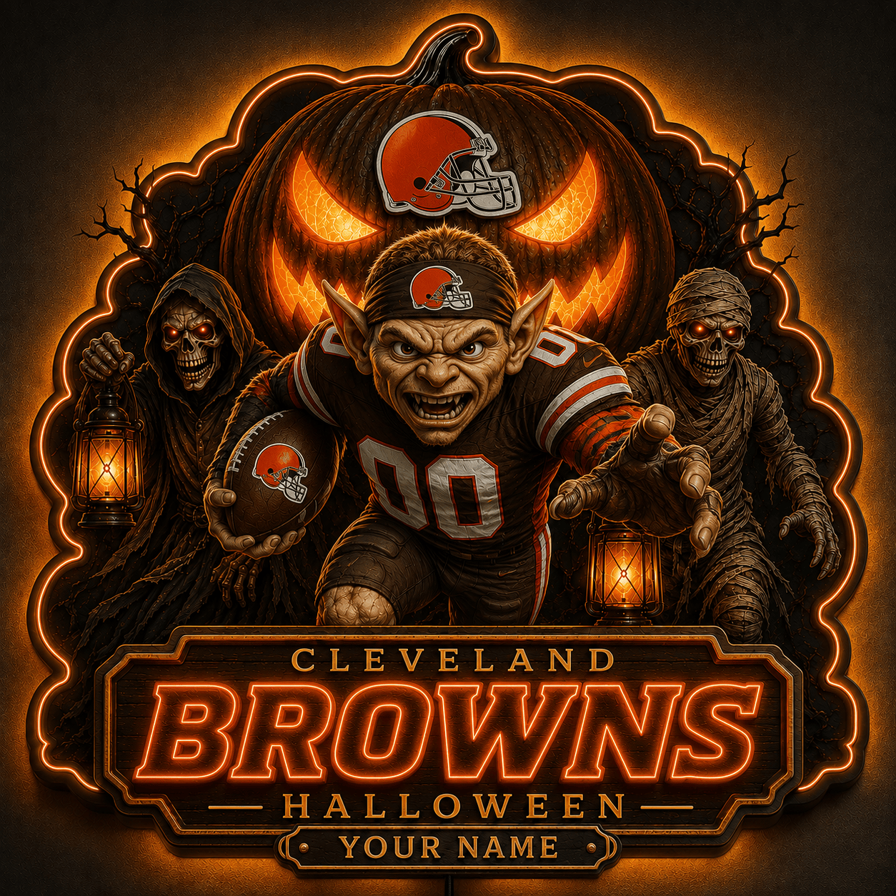 CLE x NFL Halloween Personalized Acrylic Wall Led Sign Colorful Colors Gifts For Fan
