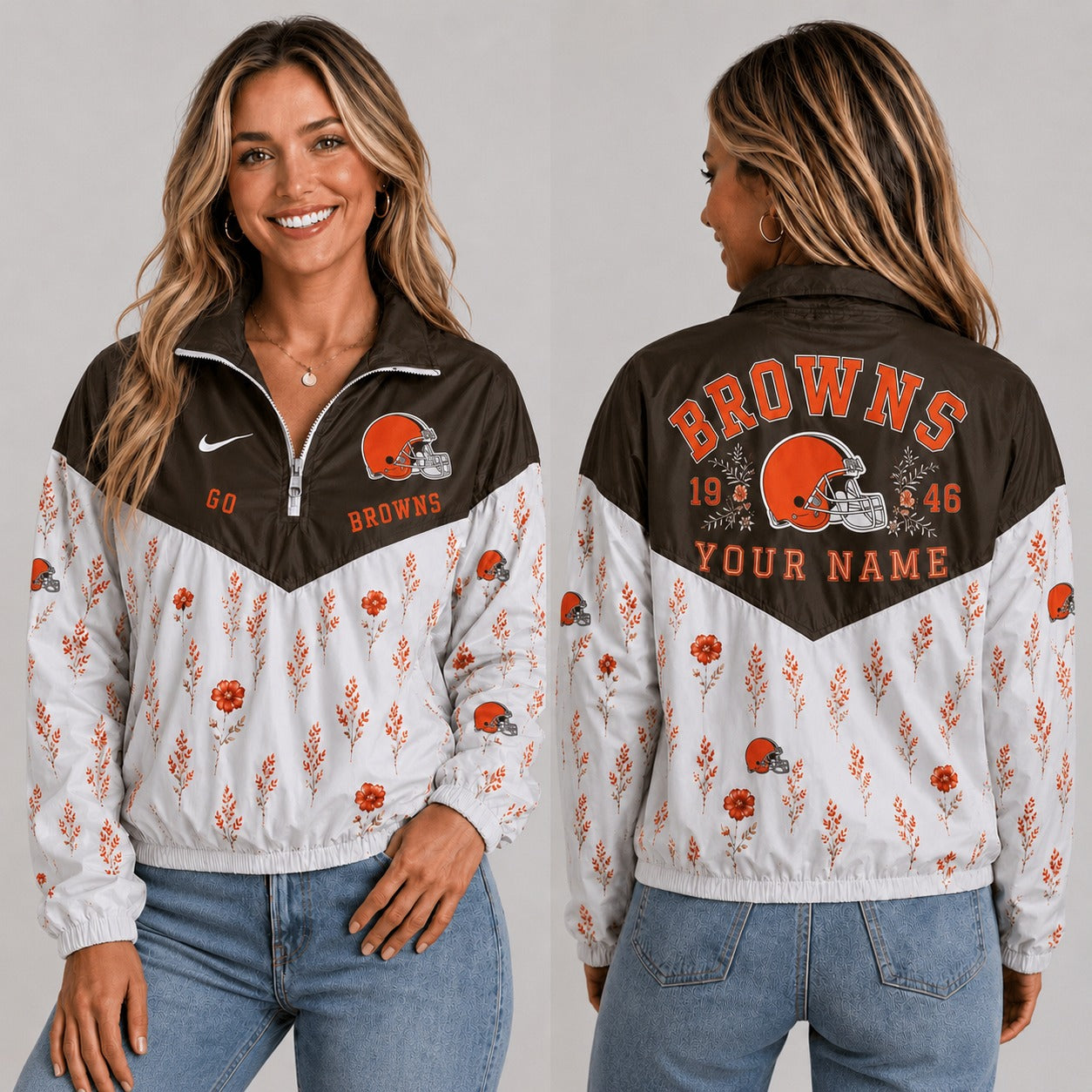 CLE x NFL Personalized Women Quarter Zip Jacket