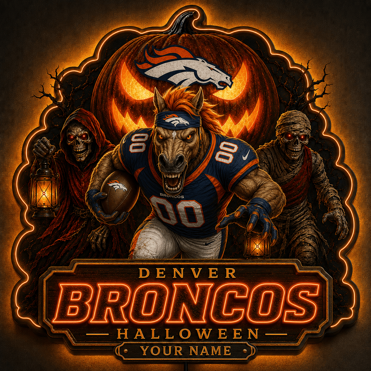 DB x NFL Halloween Personalized Acrylic Wall Led Sign Colorful Colors Gifts For Fan