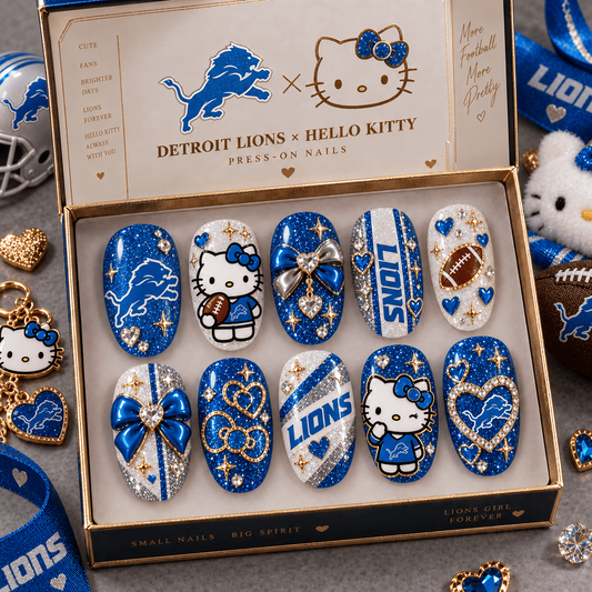 DET X Premium NFL Hello Kitty Bow Glam Press-On Nails Football Fan
