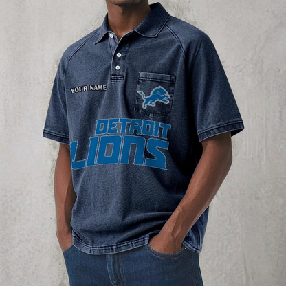 DET x NFL Men's Distressed Turn-Down Collar Polo DATND TANTD 250526