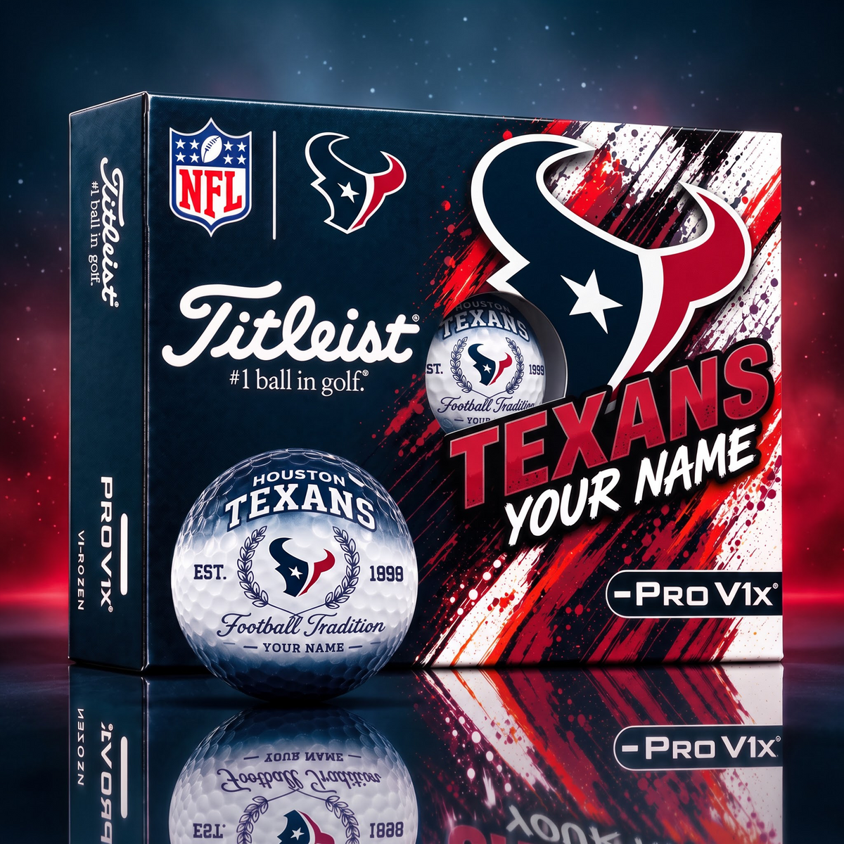 HOU X PERSONALIZED NFL MAKER-MADE TITLEIST PRO V1X GOLF BALLS